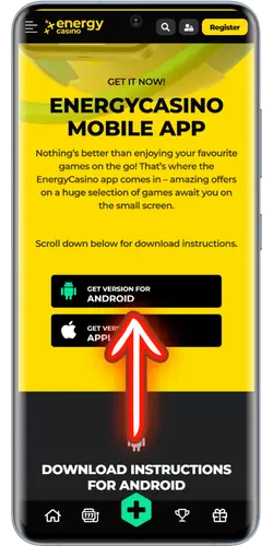 Energy Casino Android home screen